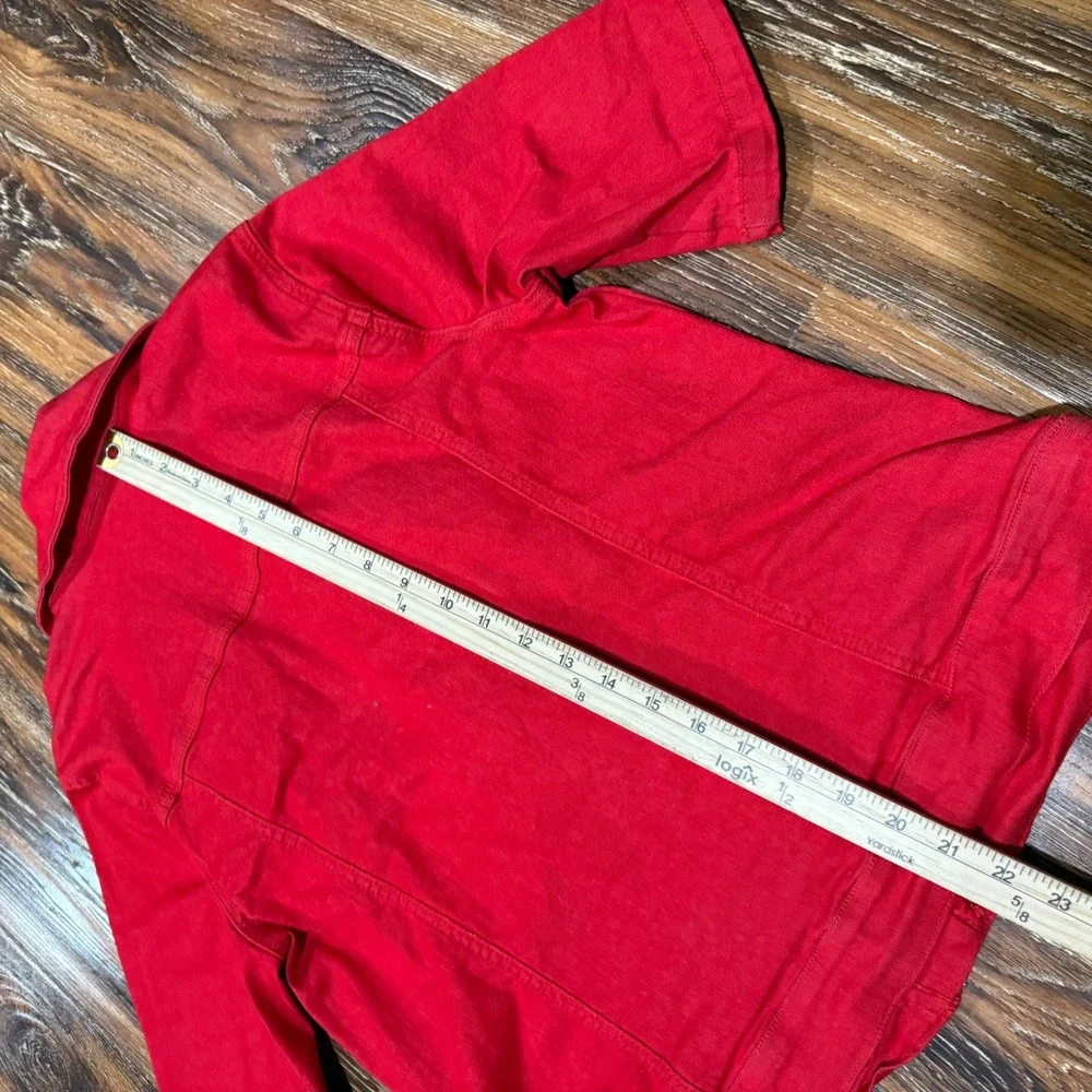 DG2 Diane Gilman M Denim Jacket Womens Red Short Sleeve Asymmetric Zip Denim